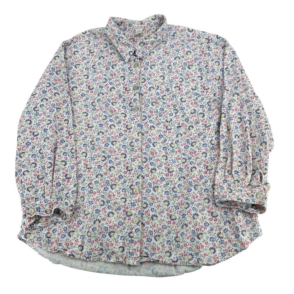 Cherokee Plus Size 26W Shirt White Floral Cotton Button Down Cottagecore